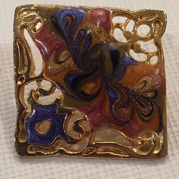 Pierced Earrings Enamel Surface Push Pin 1" square Vintage Style Stamped USA - Picture 2 of 12